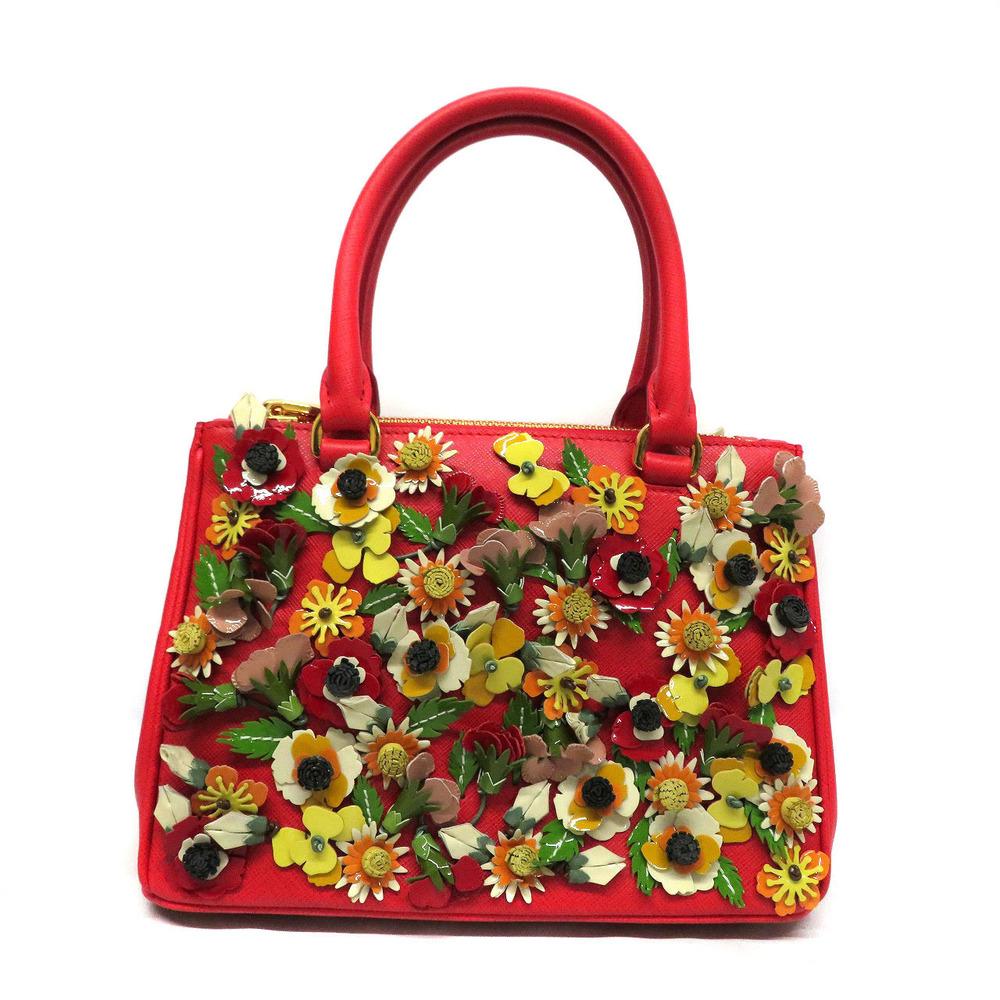 Prada Floral Flower Applique Galleria Bag Leather